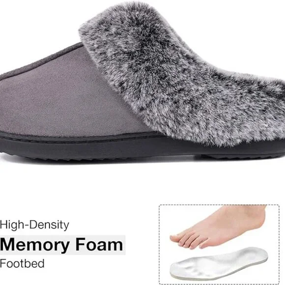 Women's Moccasins Faux Fur Trim Memory Foam Slippers(Dark Gray) - Picture 4 of 7